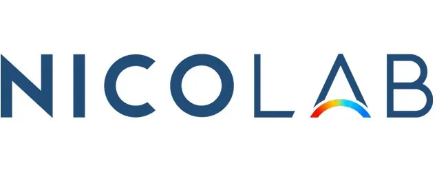 Text logo reading 'NICOLAB' with a stylized A featuring a rainbow-colored arc at the base.