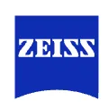 Zeiss company logo with white text on a blue background.