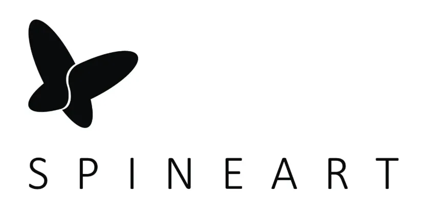 Black stylized butterfly icon above the text 'SPINEART' in uppercase letters.