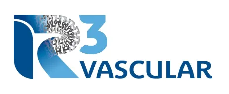 Logo with stylized letters 'R3' incorporating a vascular design, followed by the word 'VASCULAR'.