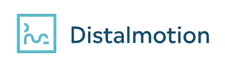Distalmotion company logo with abstract teal icon and dark blue text.