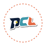 DCL logo with stylized letters inside a dotted circle.