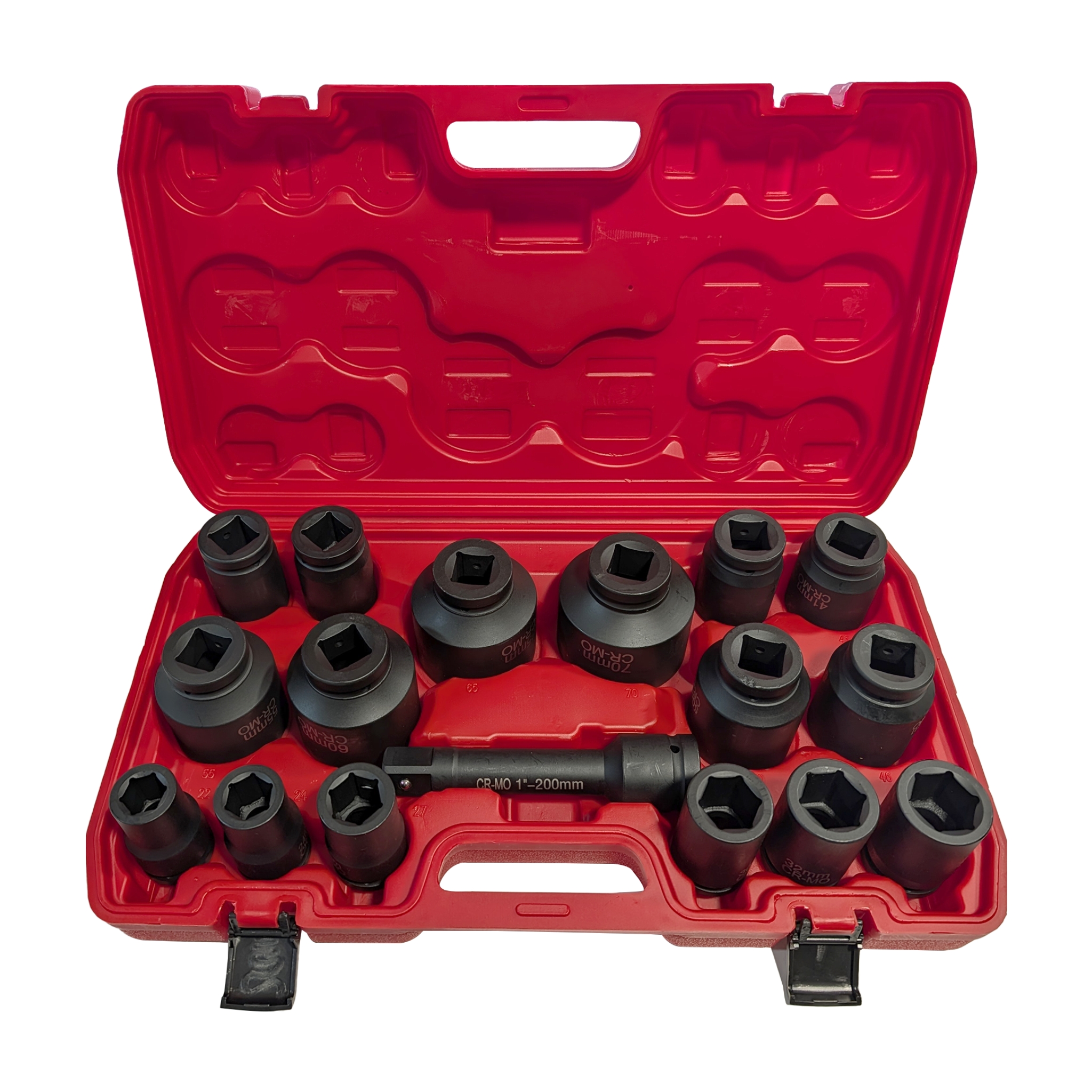 17-Piece 1" Drive CR-MO Deep Impact Socket Set with Adapters