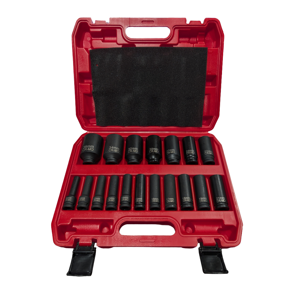 18-Piece 1/2" Drive CR-MO Deep Impact Socket Set 8-36mm
