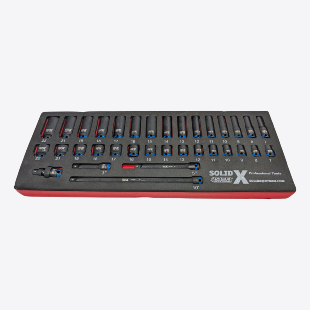 34pc 3/8" Dr 6 Point Deep & Short Impact 'Master Series' Socket Set. 7mm - 22mm in EVA Foam Tray
