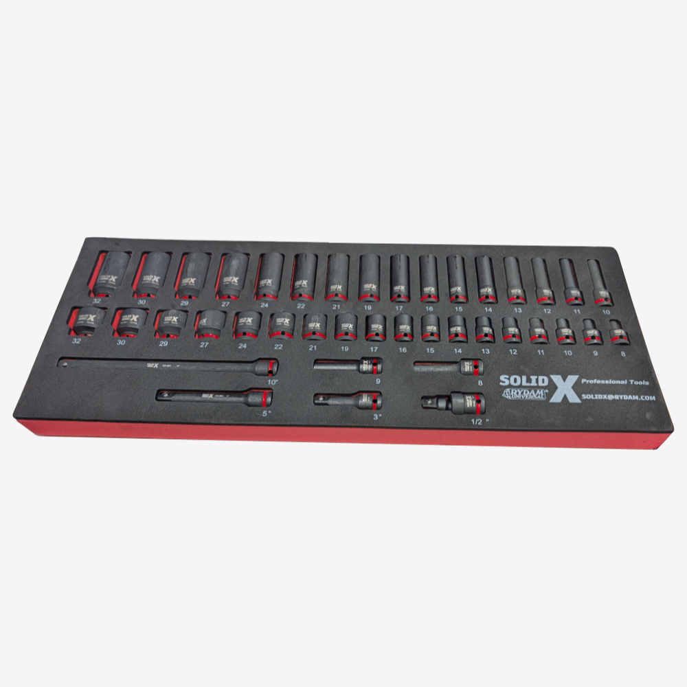 40pc 6 Point 1/2" Dr Deep & Short Impact 'Master Series' Socket Set. 8mm-30mm in EVA Foam Tray