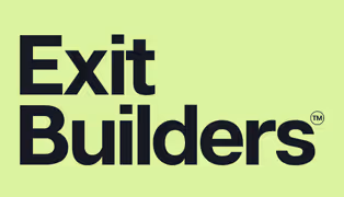 Exit Builders company logo with black text on a light green background.