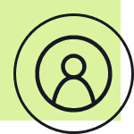 Black user profile icon inside two concentric circles on a light green background.