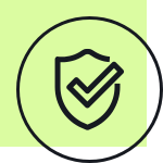 Shield with a checkmark inside, representing security or protection, placed over a light green square.