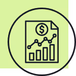 Icon of a financial report showing a bar chart and an upward trending line with a dollar sign.