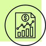 Icon of a financial report showing a bar chart and an upward trending line with a dollar sign.