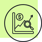 Graph with rising trend line, dollar symbol, and magnifying glass indicating financial analysis or valuation strategy.