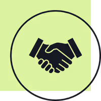 Black checkmark inside a circle overlapping a pale green square background.