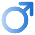 Blue male gender symbol with an arrow pointing northeast.
