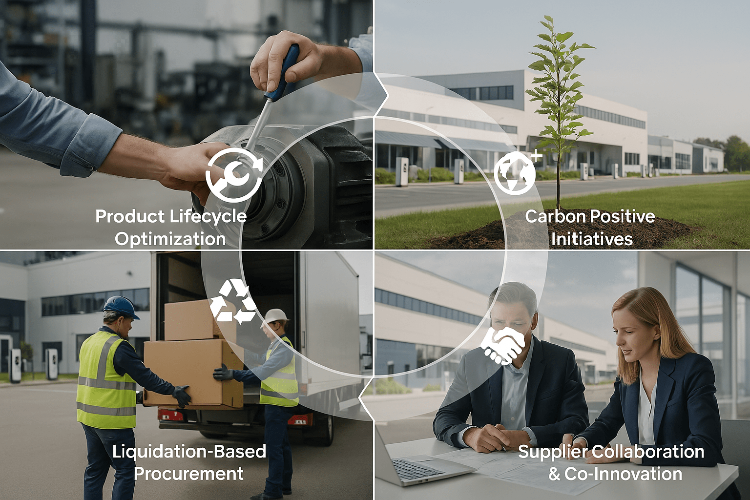 Four images showing industrial strategies to adopt regenerative supply chain.