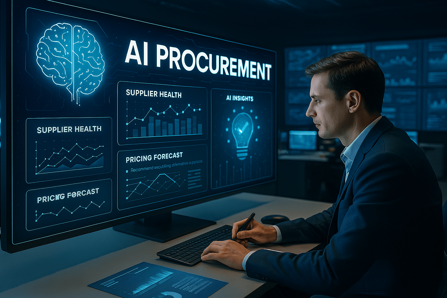 Illustration highlighting how AI-driven analytics improve procurement accuracy and speed.