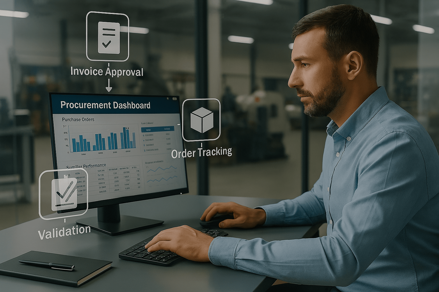 Automation workflow diagram showing how digital tools streamline procurement processes.
