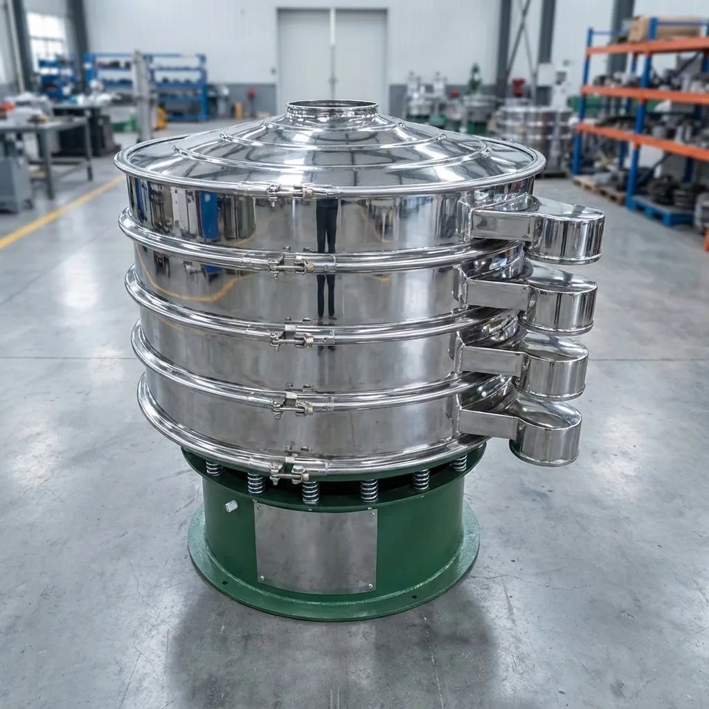 Vibratory sieve screening flour or powder for uniform particle size