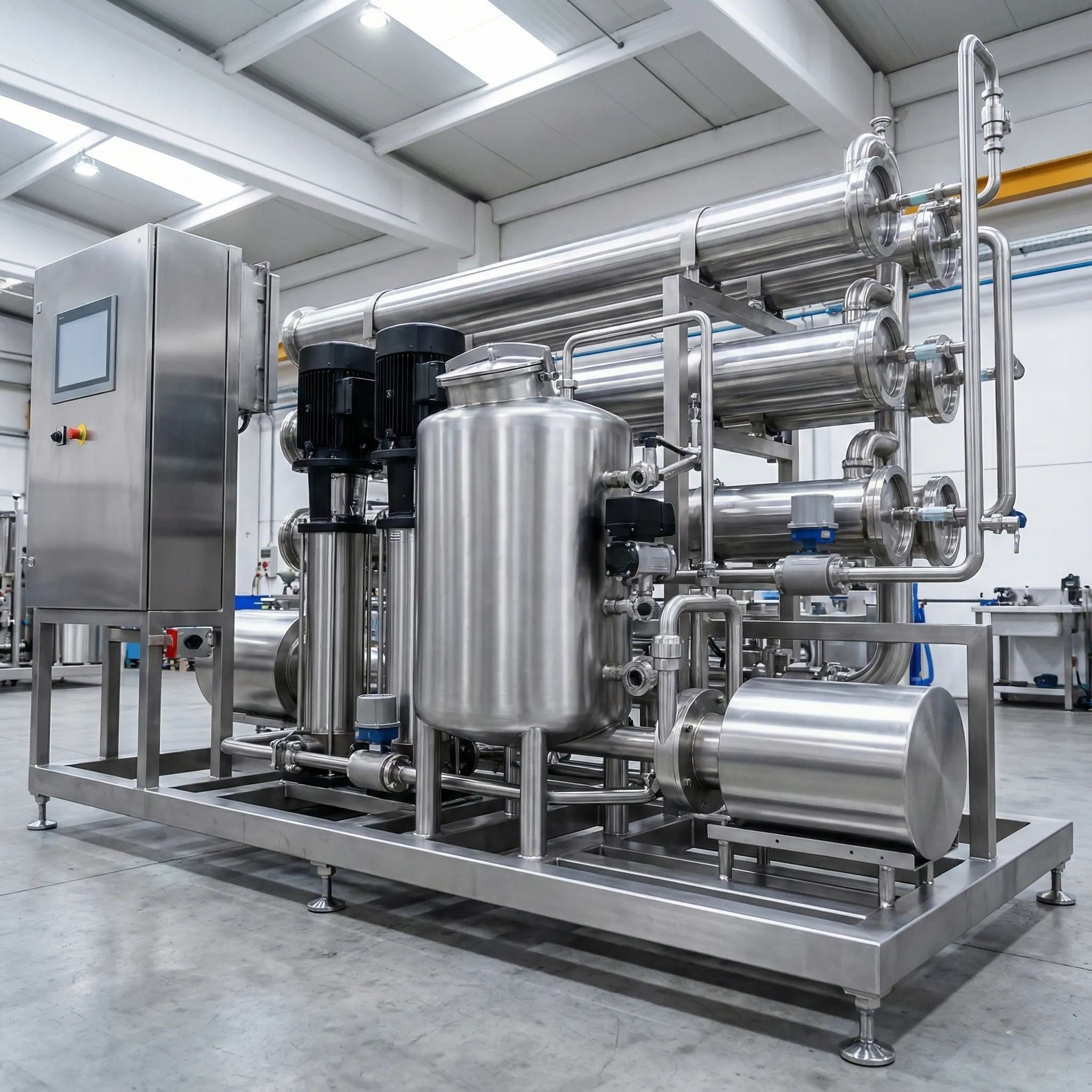 Membrane filtration system clarifying liquids in dairy or beverage processing
