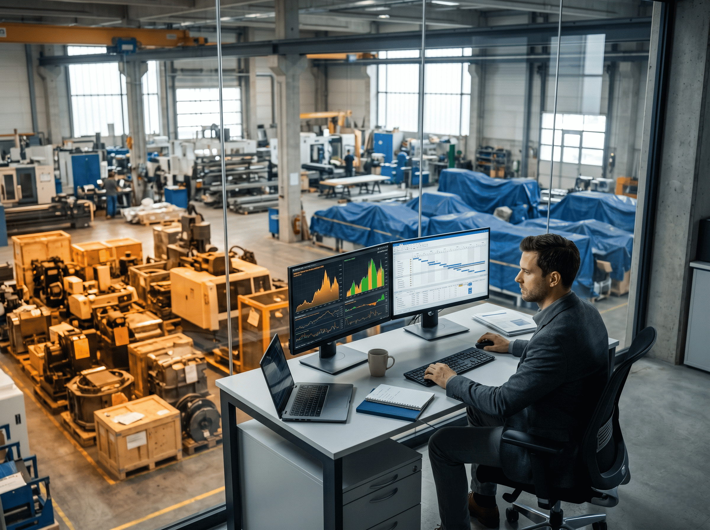 Industrial asset analyst monitors market trends and sales timing data to sell surplus equipment during peak market cycles.