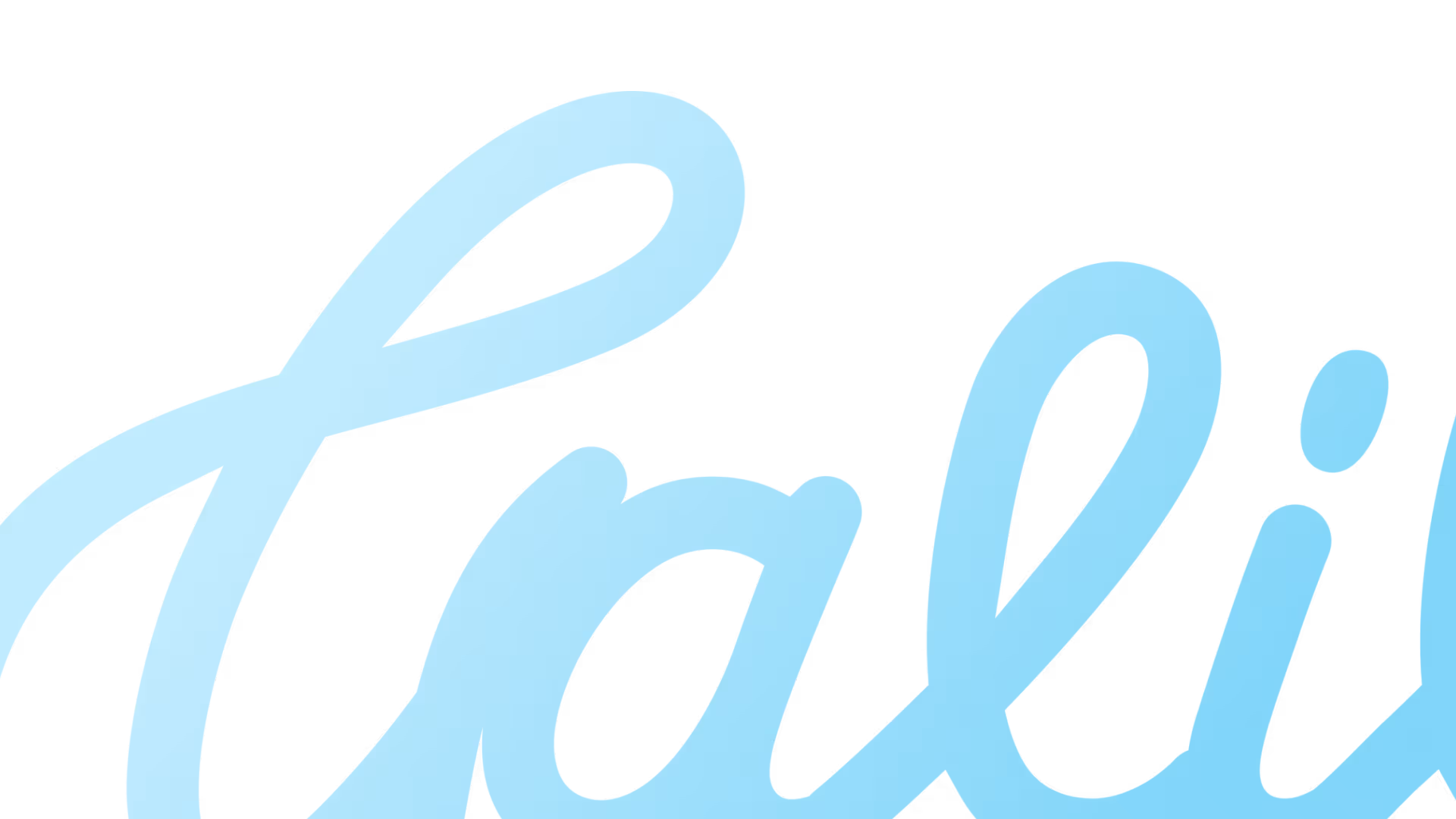 Partial view of large light blue cursive text on a black background.