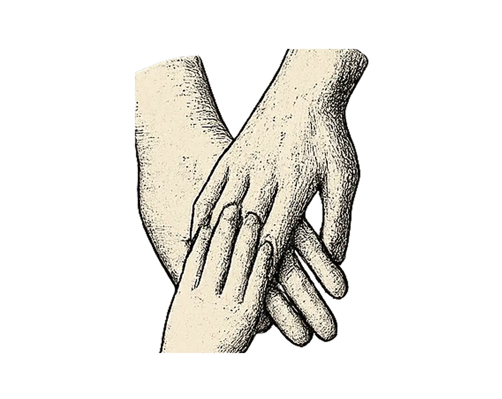 Drei übereinandergelegte Hände – Symbol für Verbindung, Vertrauen und zwischenmenschliche Nähe.