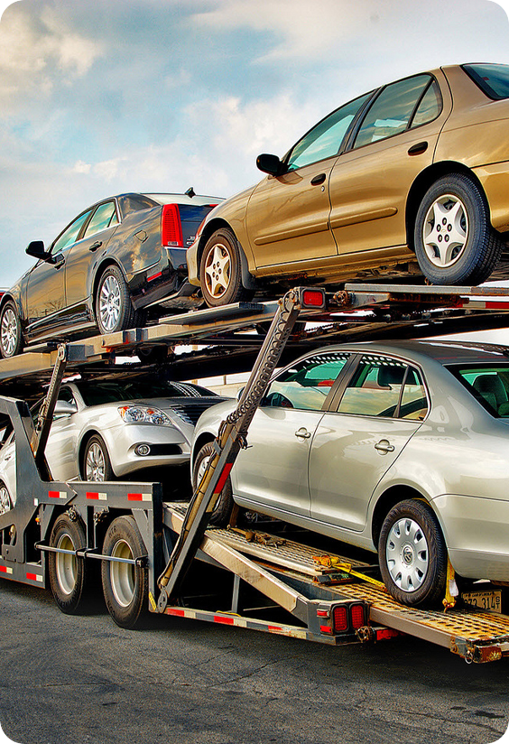 Car Shipping Kings: Car carrier trailer transporting multiple vehicles outdoors