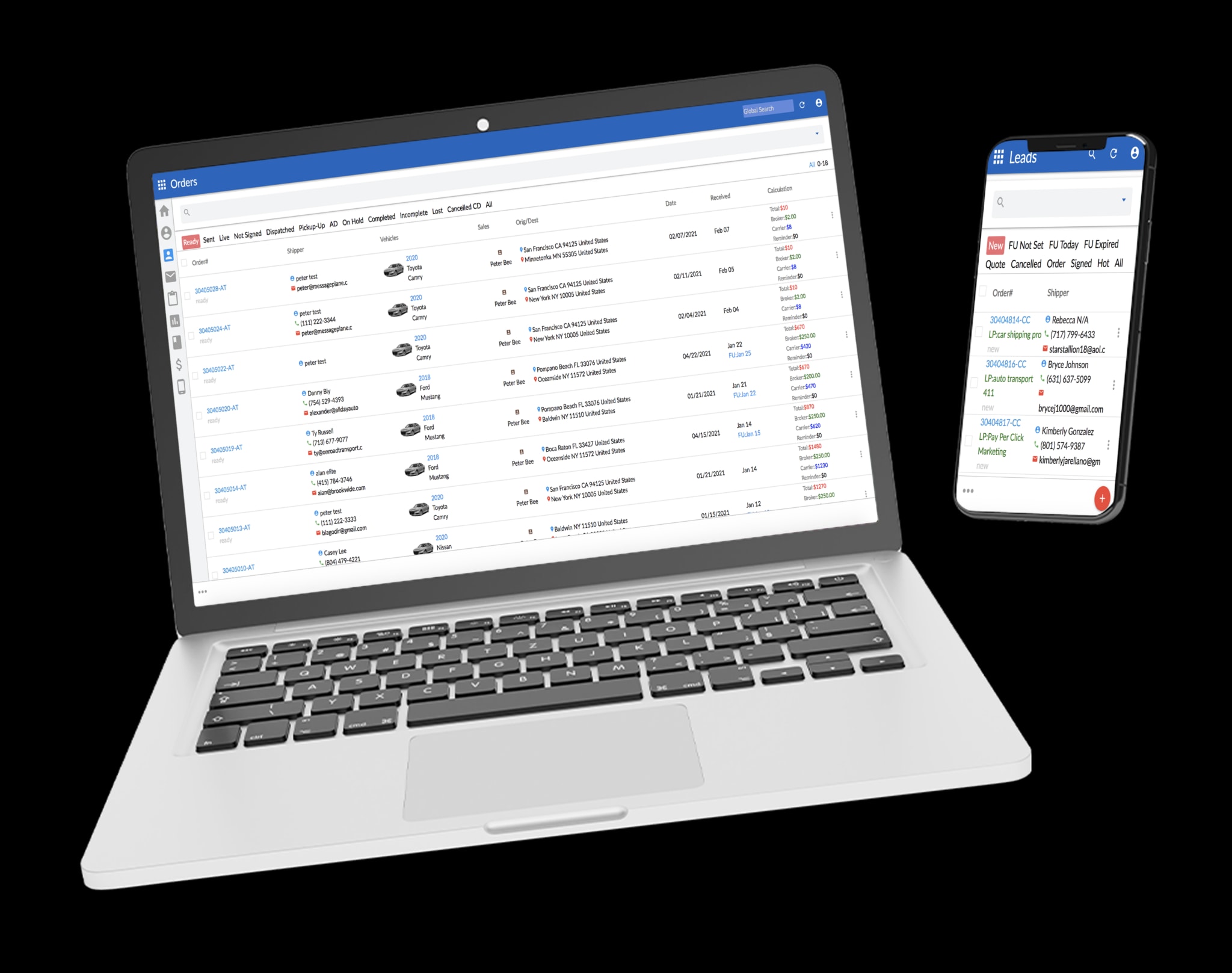 Message Plane CRM: Laptop and smartphone displaying business management software interface