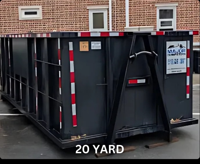 Major Dumpsters Inc.: Black 20 yard dumpster with red-white striped barriers