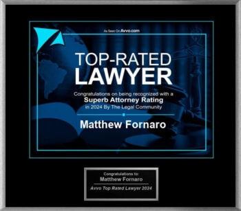 Matthew Fornaro, P.A.: Framed lawyer award plaque with black border.