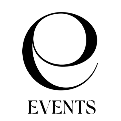 Stylized black lowercase letter e above the word EVENTS in uppercase serif font.