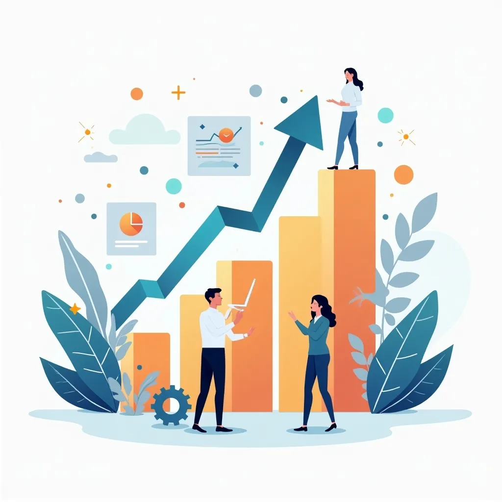 Professional illustration of growth and business strategy in digital marketing