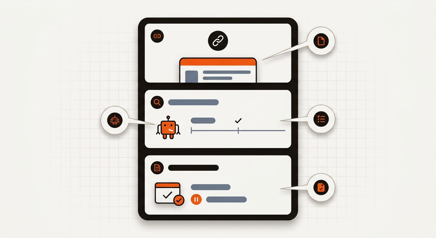 Clean, stylized URL inspection card showing canonical target, crawl status, and indexing decision highlighted with icon badges in the brand palette.