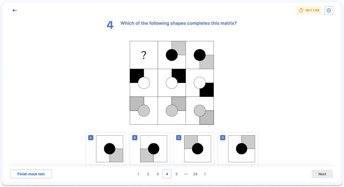 A figure matrices question on a CAT4 mock test on Atom