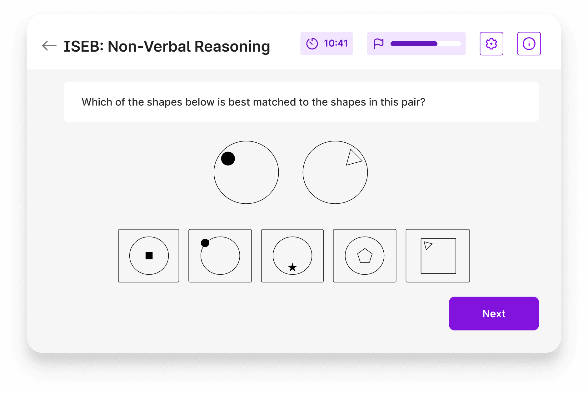 An ISEB non-verbal reasoning mock test question on Atom Home