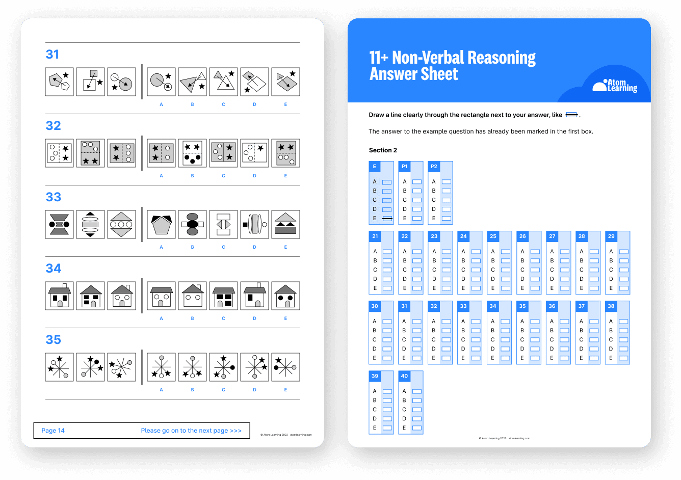 GL Assessment non-verbal reasoning questions and answer sheet downloaded from Atom Home