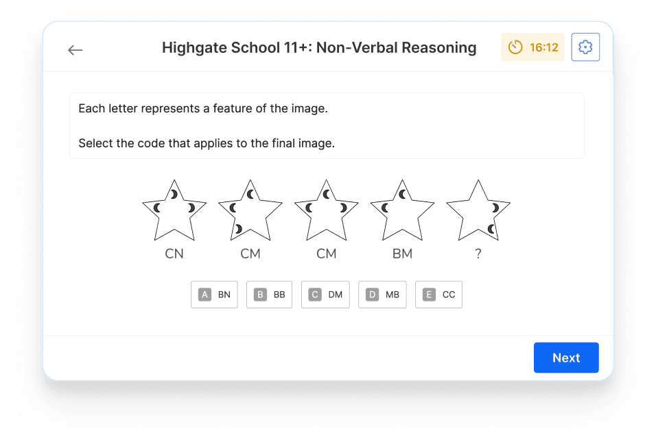 Highgate School 11 plus non-verbal reasoning mock test on Atom Home