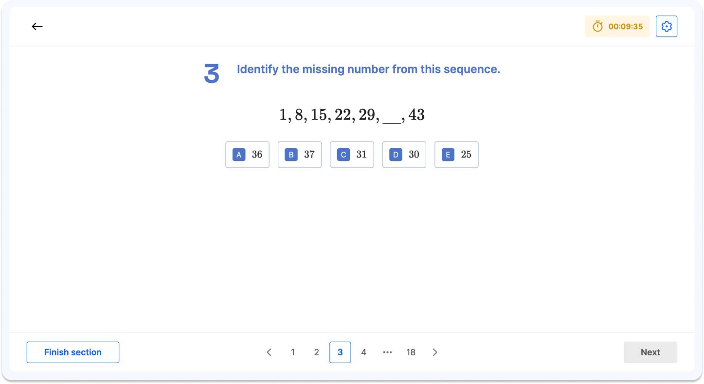 A number series question on a CAT4 mock test on Atom