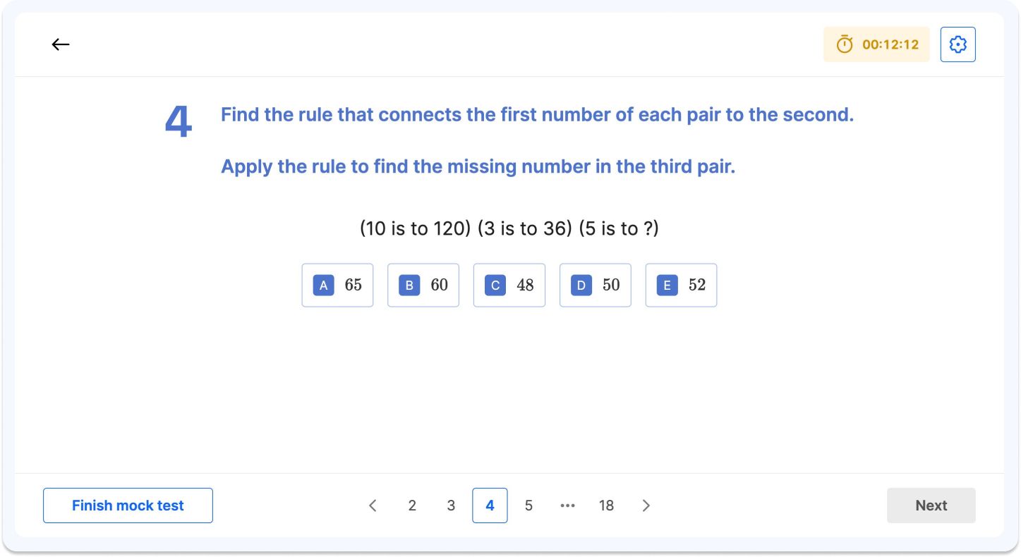 A number analogies question on a CAT4 mock test on Atom