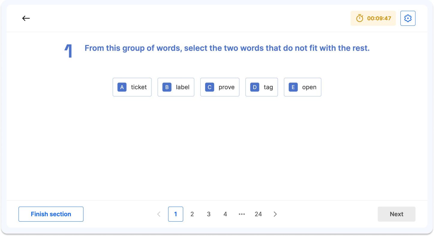 A verbal classification question on a CAT4 mock test on Atom