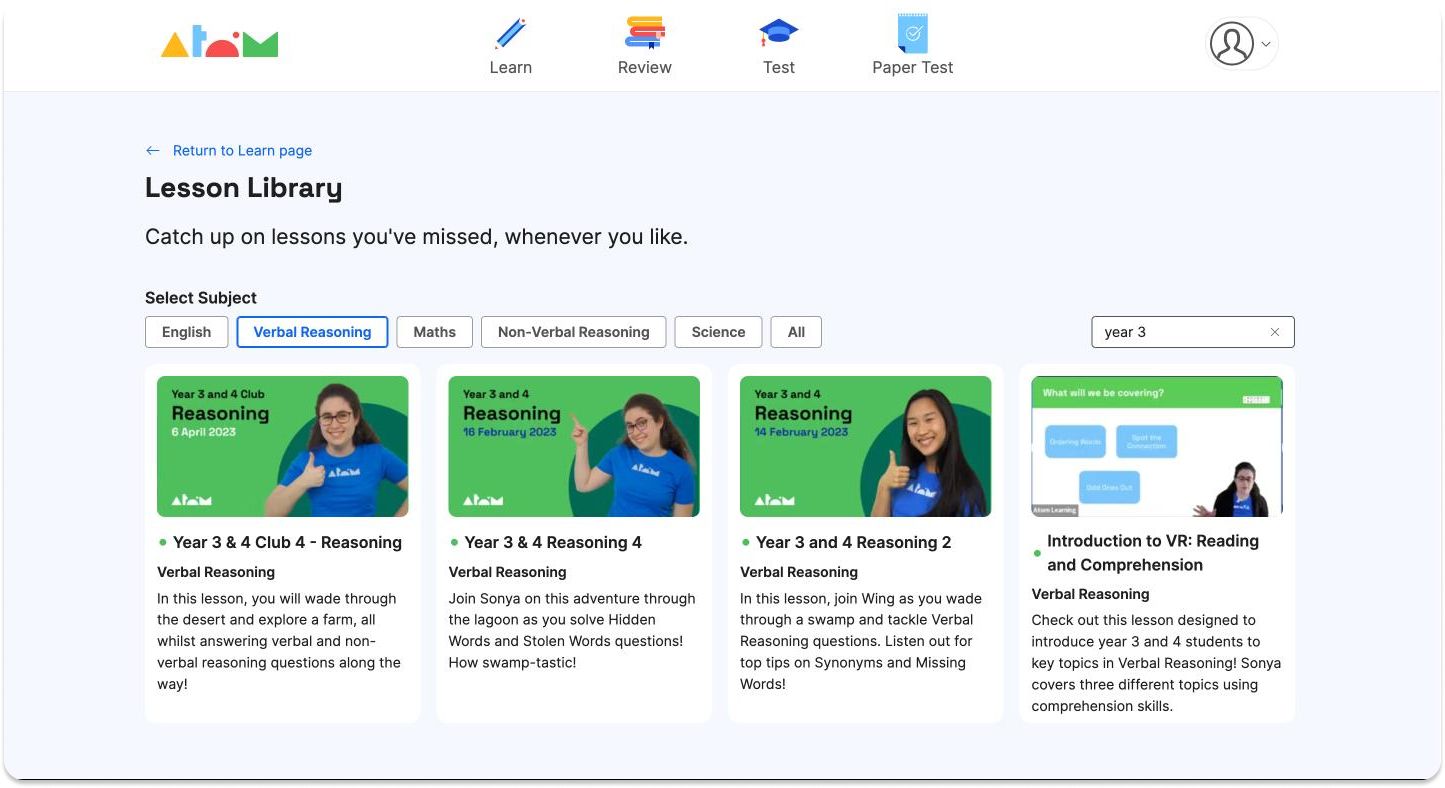Reasoning lessons for Year 3 in the Atom lesson library