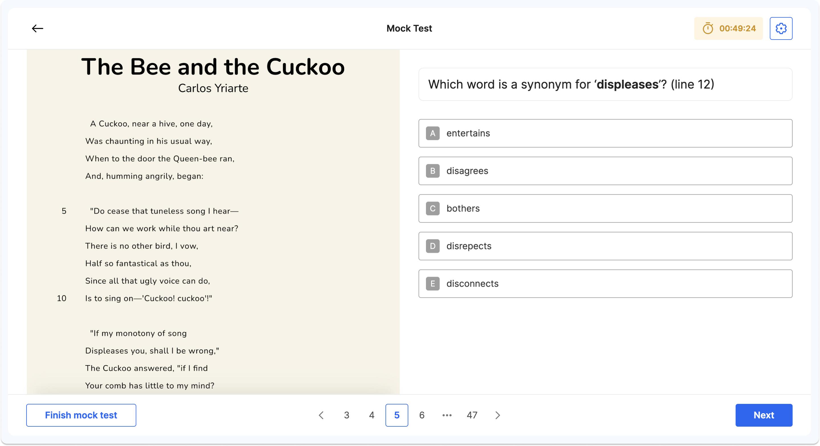 Example question from a Hampton School words and reasoning mock test on Atom