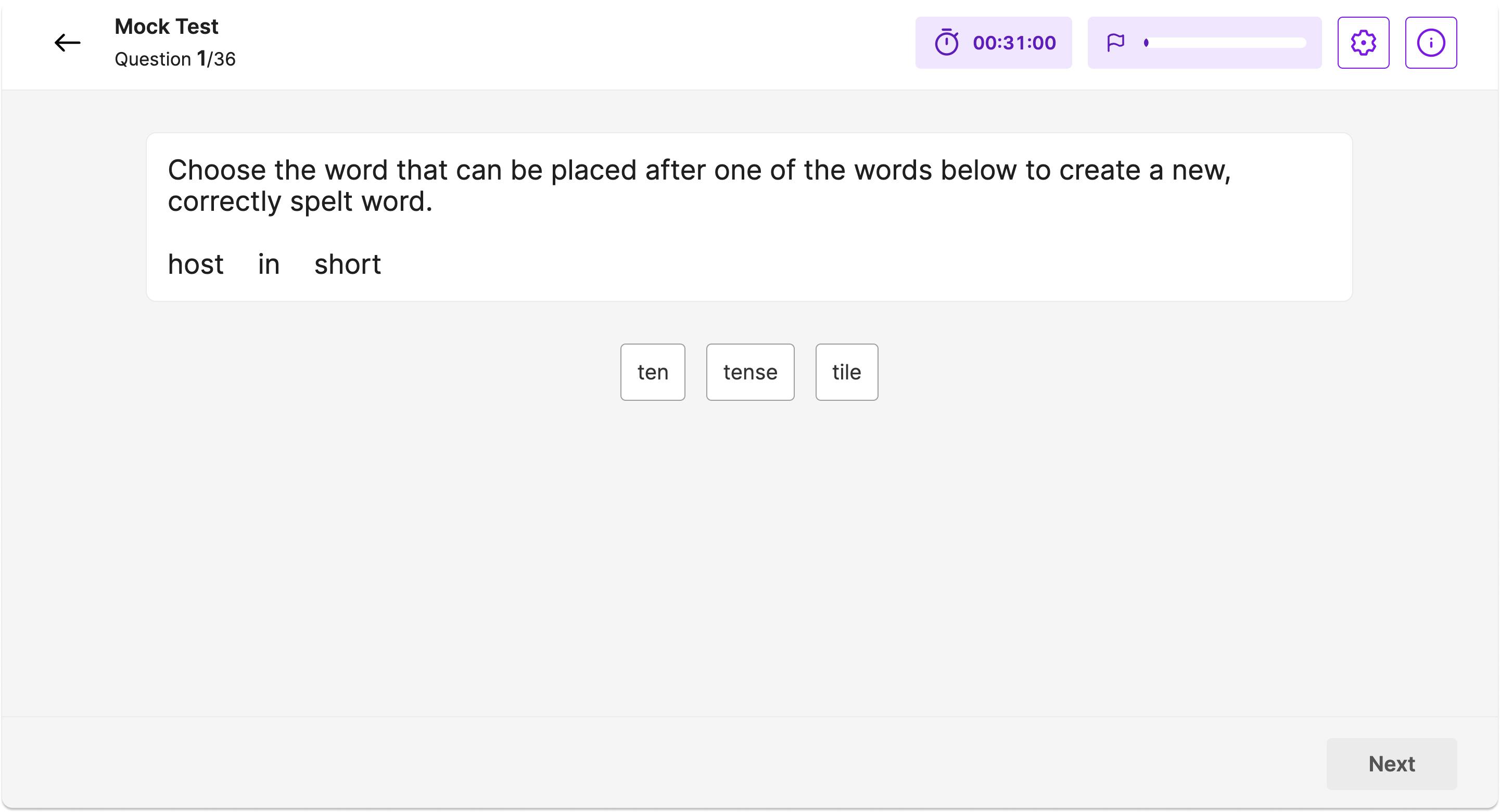 An example verbal reasoning question from an Atom mock test for the ISEB Common Pre-Test