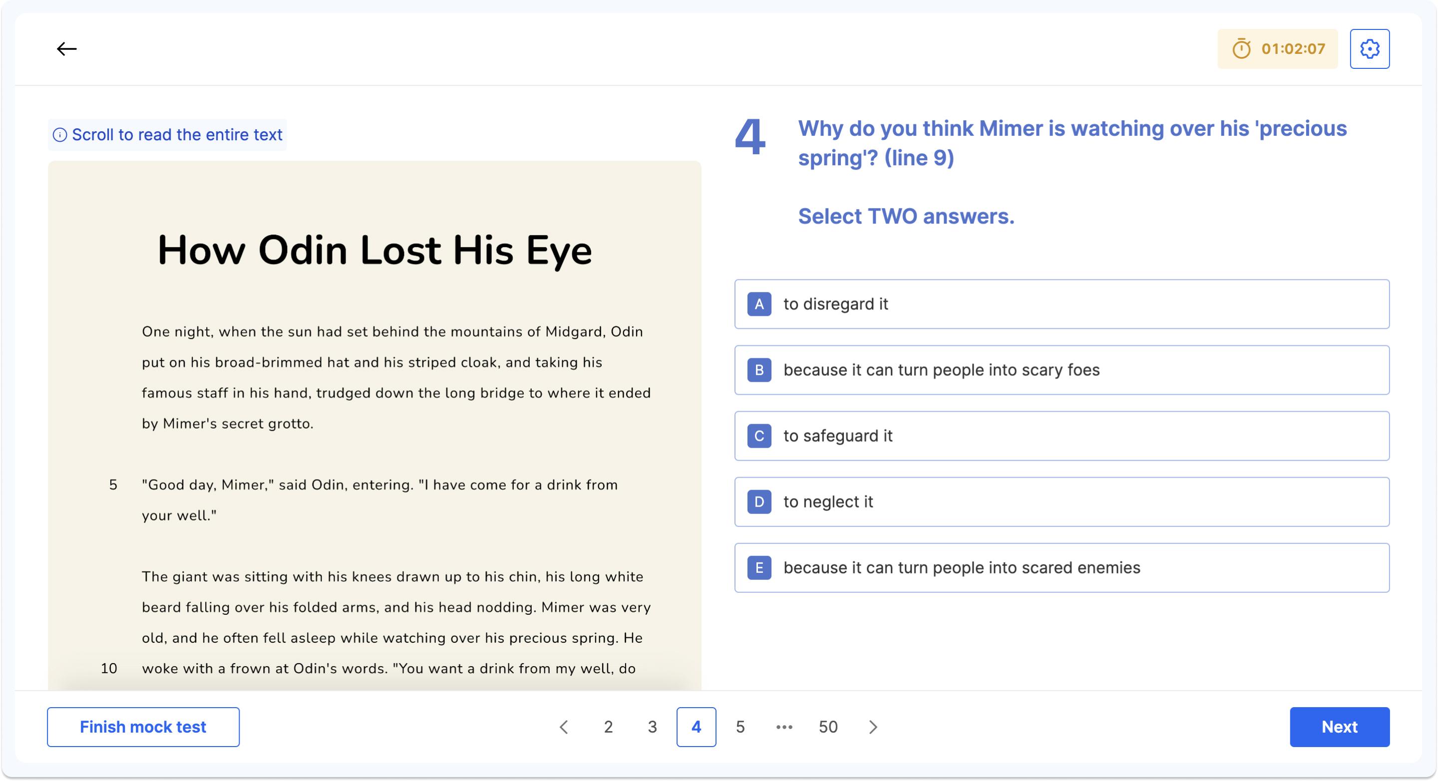 An example question from a Tiffin Girls' School 11+ English mock test on Atom
