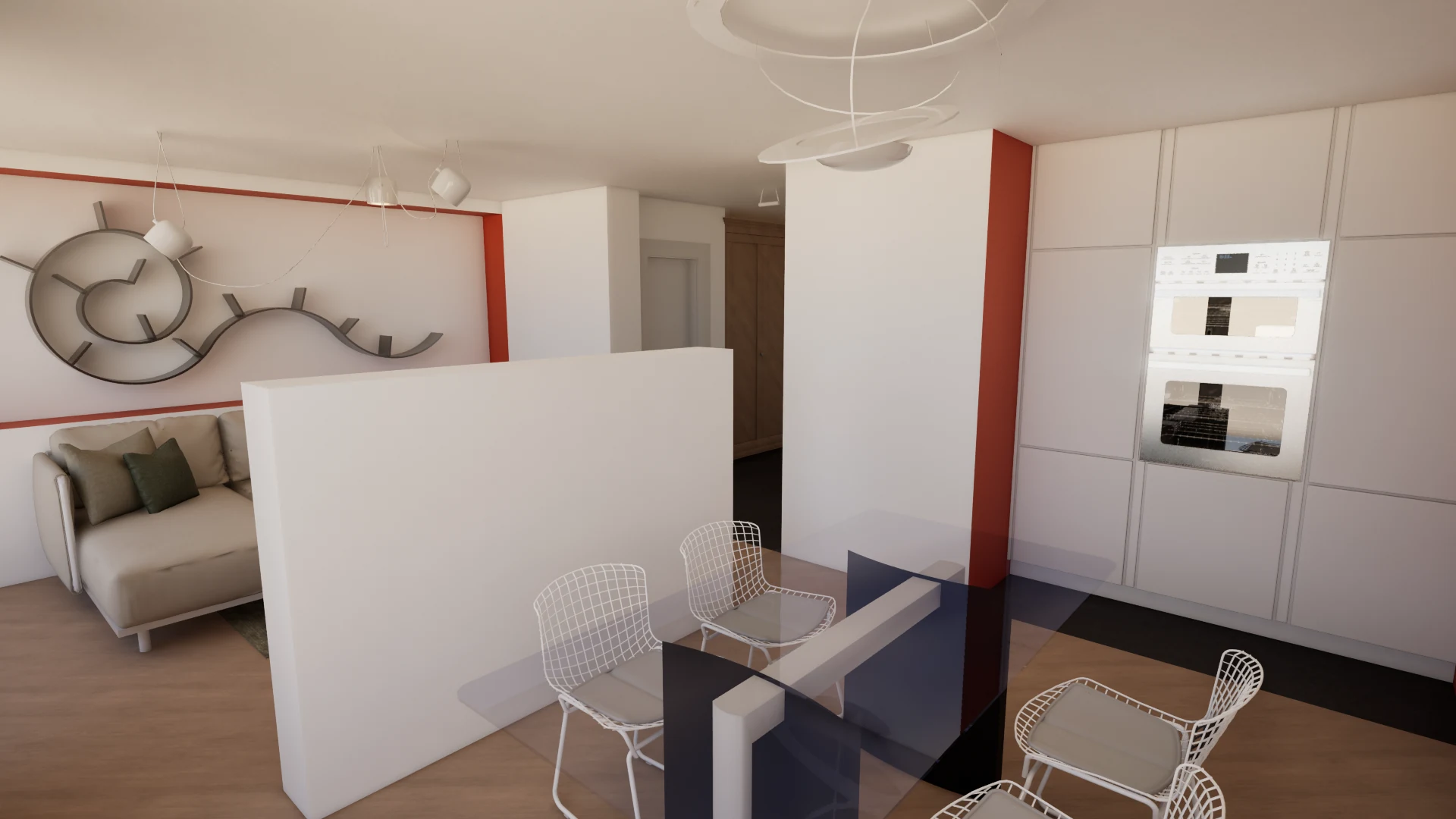 Rendering of the connection between kitchen and living room