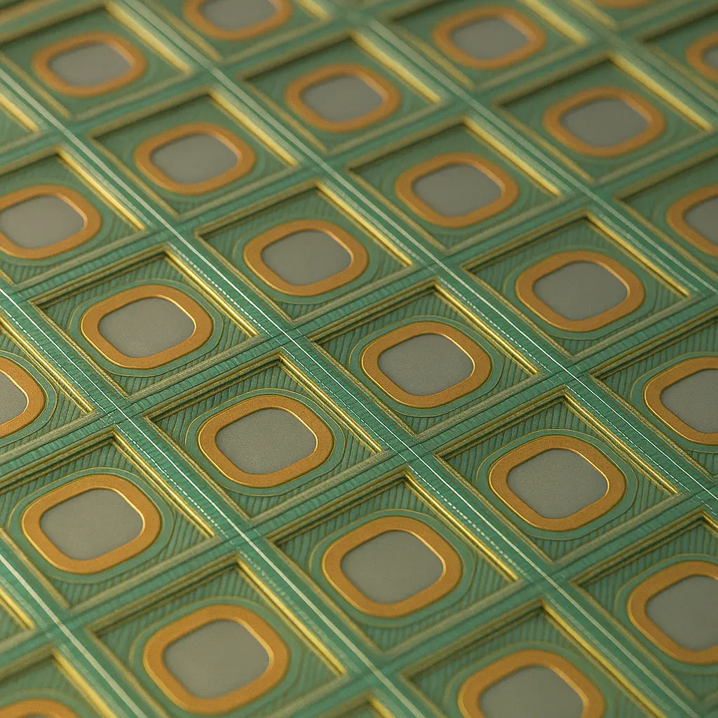 Close-up of a SPAD sensor array with sub-10 µm pitch, illustrating next-generation 3D-stacked single-photon avalanche diode technology for precision photon counting.