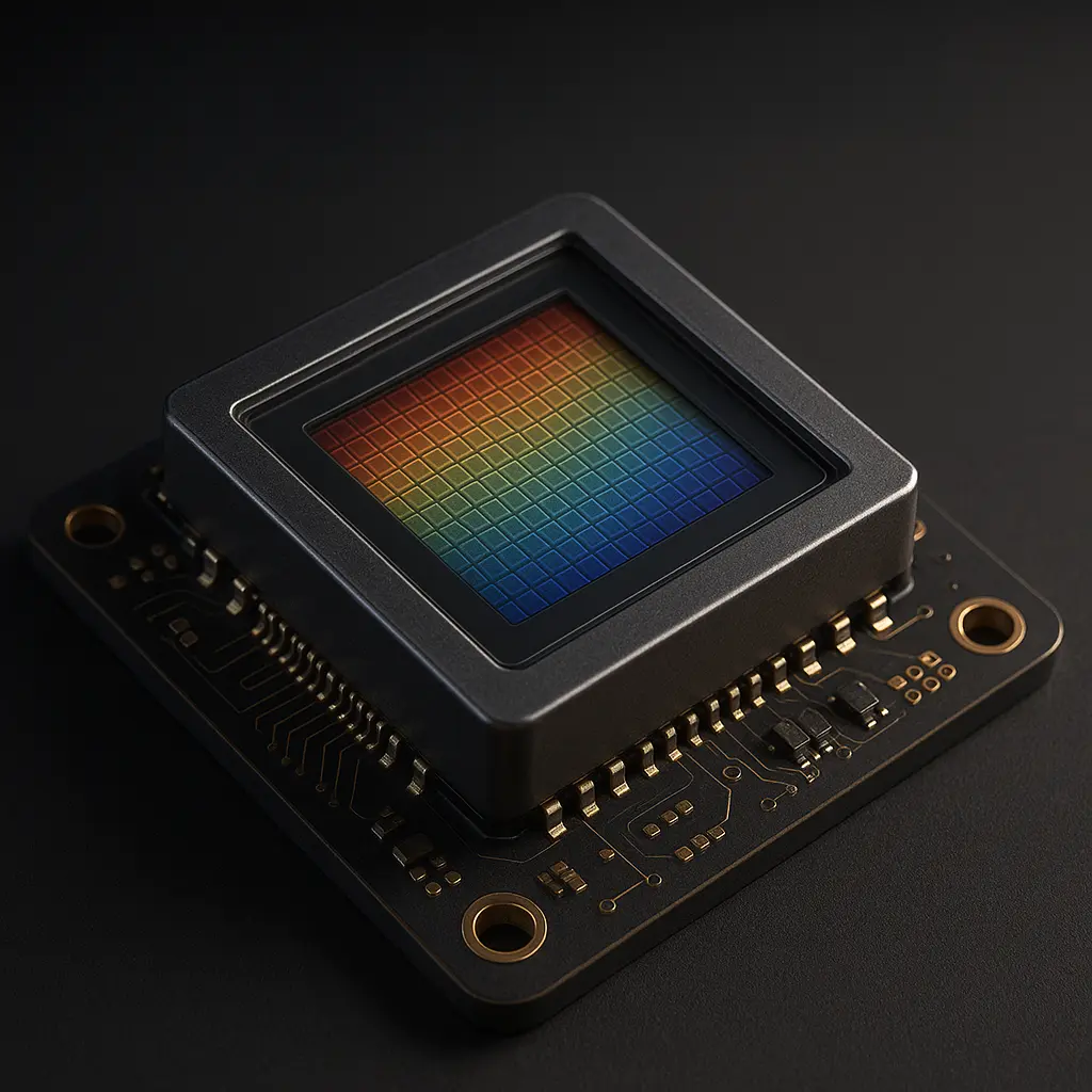 Judge’s gavel beside a glowing semiconductor chip representing expert witness analysis in image-sensor technology, HDR algorithms, and CMOS/SPAD patent disputes.