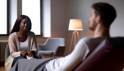 High angle view of a patient consulting with a therapist after ketamine treatment