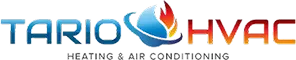 TARIO HVAC logo with a blue and red flame symbol.