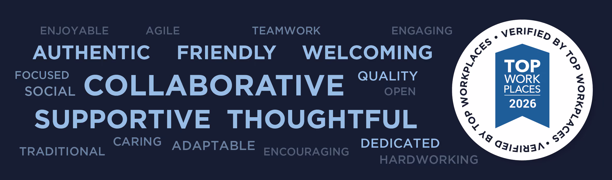 Banner stating 95% of employees believe the company operates by strong values with a Top Workplaces 2025 verified badge.